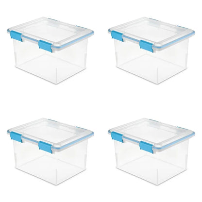 Sterilite 32 Quart Gasket Box - Clear Base and Lid, Blue Aquarium (Set of 4)