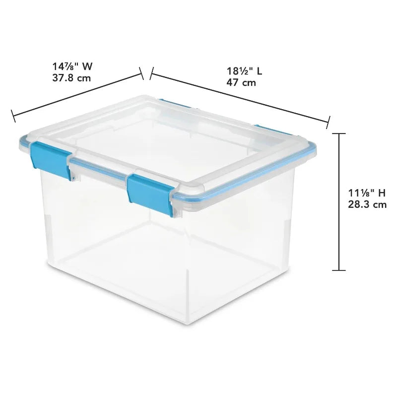 Sterilite 32 Quart Gasket Box - Clear Base and Lid, Blue Aquarium (Set of 4)