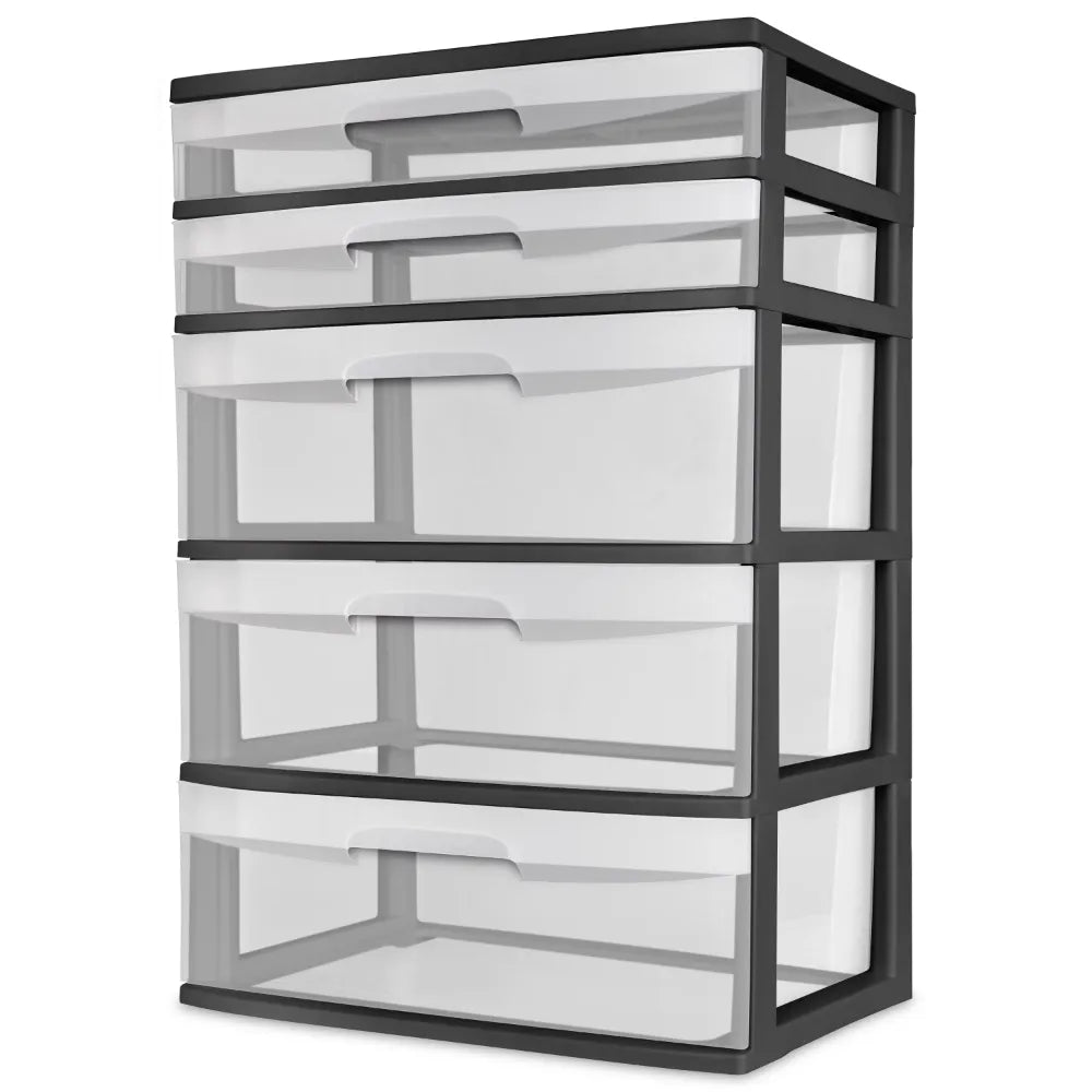 Sterilite Plastic 5 Drawer Wide Tower Black clothes organizer storage box storage containers