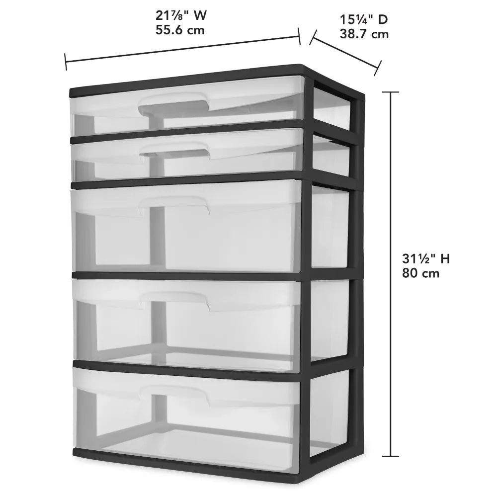 Sterilite Plastic 5 Drawer Wide Tower Black clothes organizer storage box storage containers