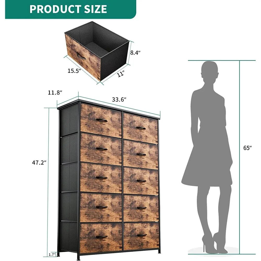Tall 10 Drawer, Fabric Storage Tower-Organizer Unit for Bedroom, Living Room, Hallway, Closets & Nursery