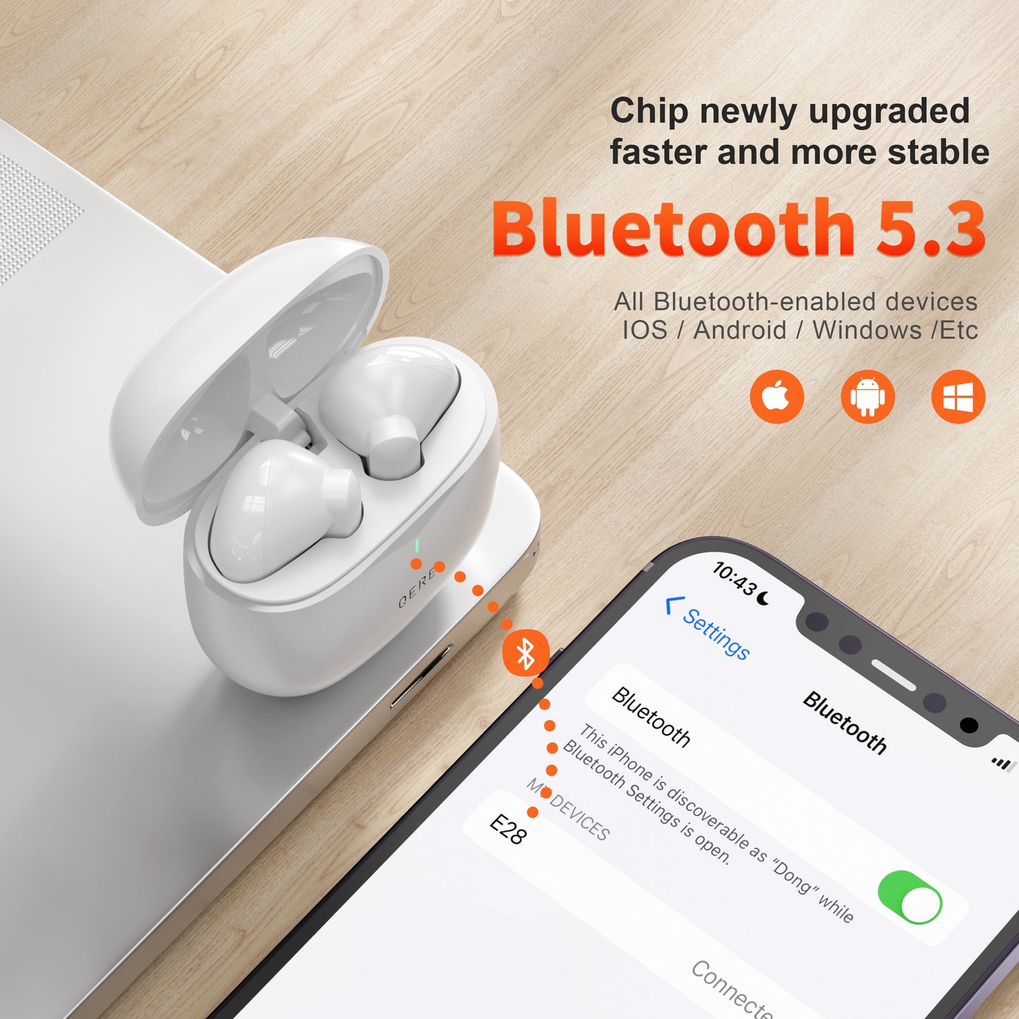 Wireless Earphones QERE E28 NEW TWS Bluetooth 5.3 HD Microphone HIFI Headphone 13mm Driver Low Latency gaming waterproof Earbud