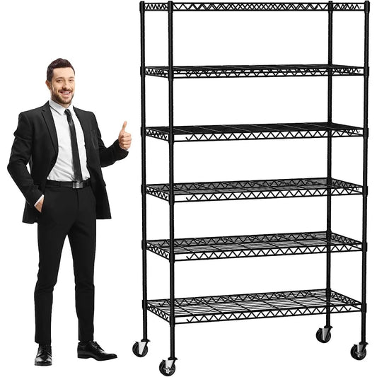 6-Tier Wire Shelving Unit Capacity Adjustable Storage Shelves Heavy Duty Storage Rack with Wheels NSF Metal Shelf