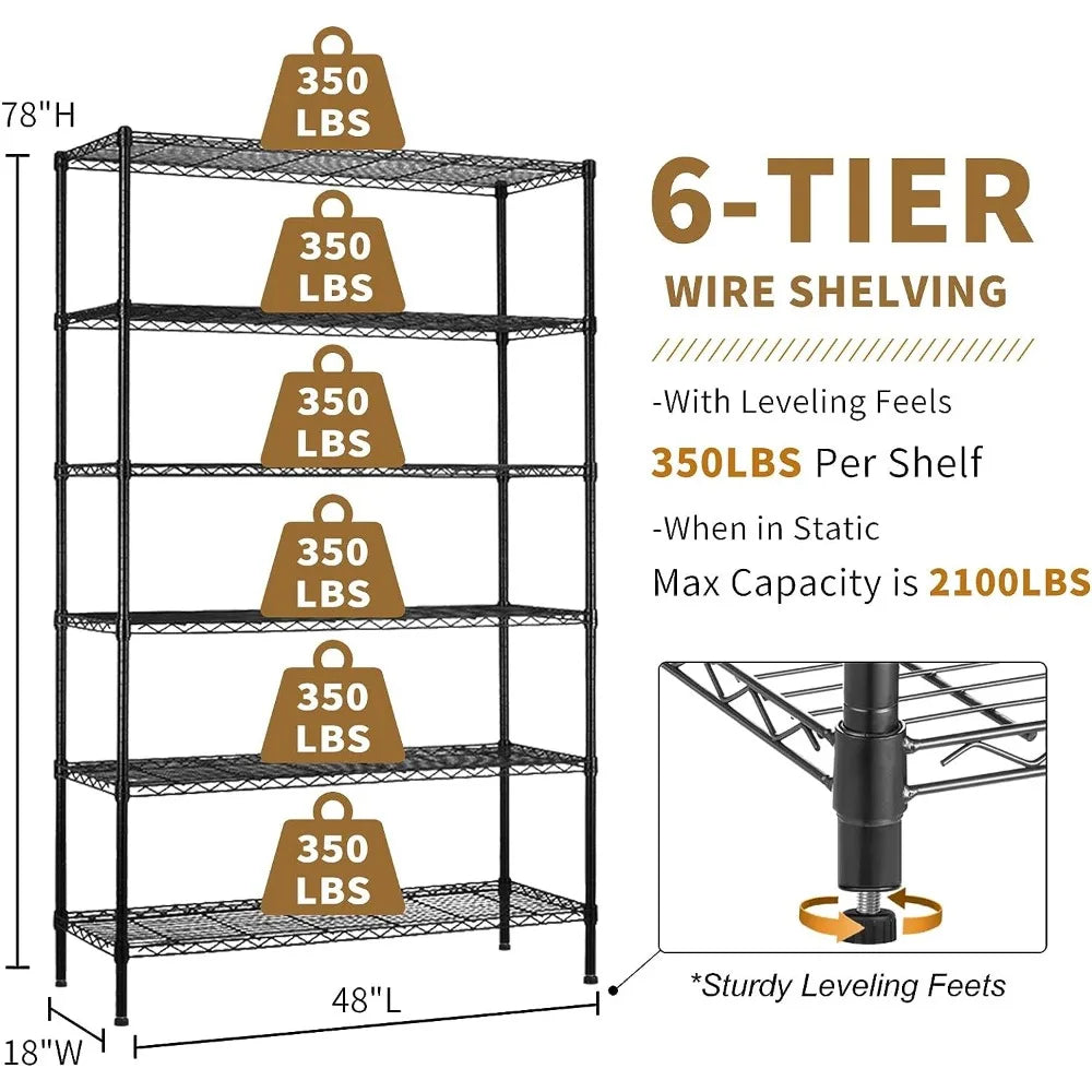 6-Tier Wire Shelving Unit Capacity Adjustable Storage Shelves Heavy Duty Storage Rack with Wheels NSF Metal Shelf