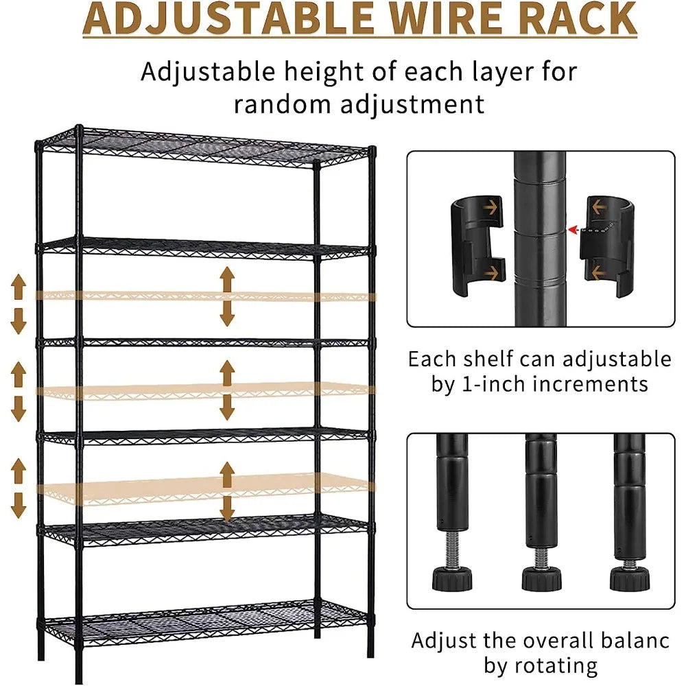 6-Tier Wire Shelving Unit Capacity Adjustable Storage Shelves Heavy Duty Storage Rack with Wheels NSF Metal Shelf