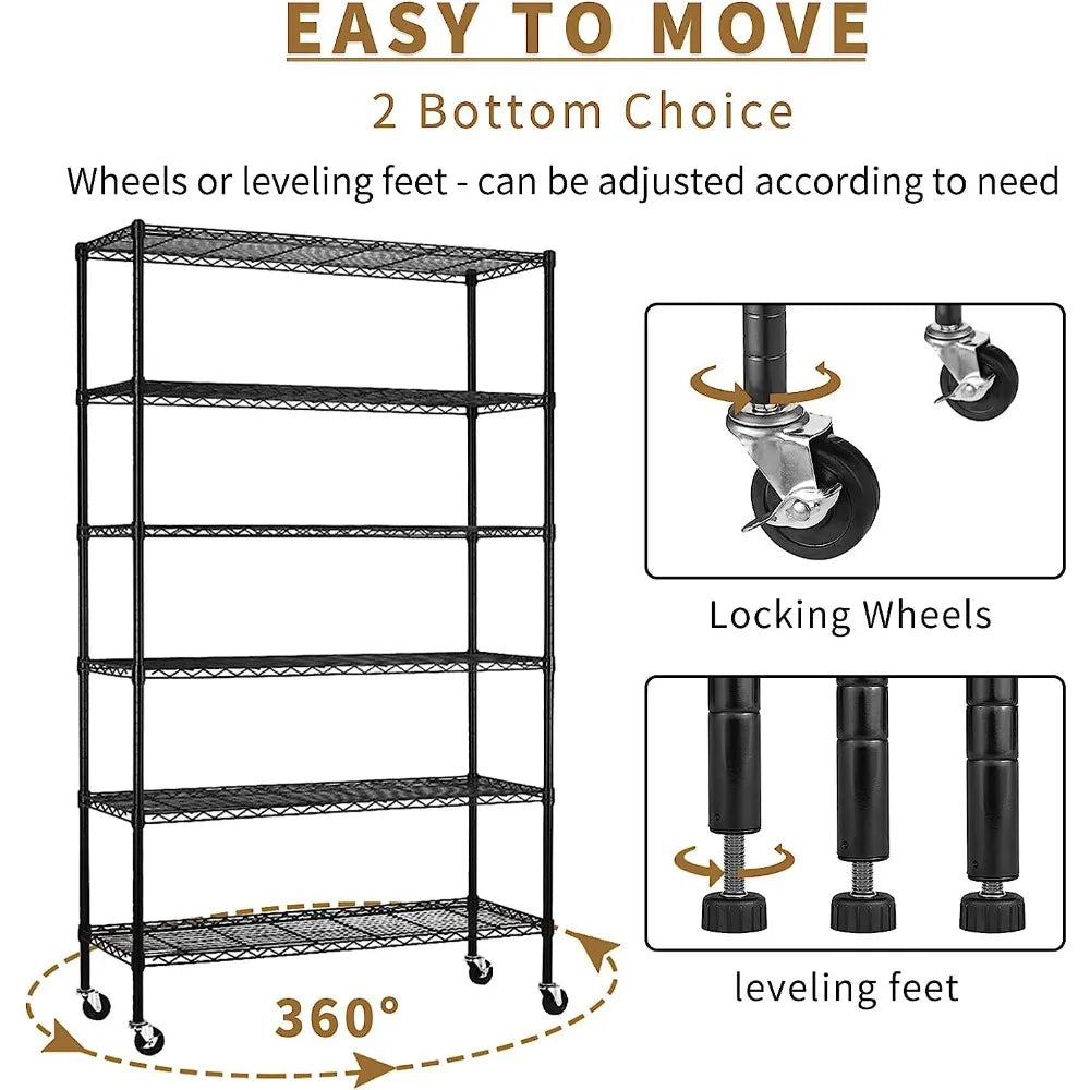 6-Tier Wire Shelving Unit Capacity Adjustable Storage Shelves Heavy Duty Storage Rack with Wheels NSF Metal Shelf