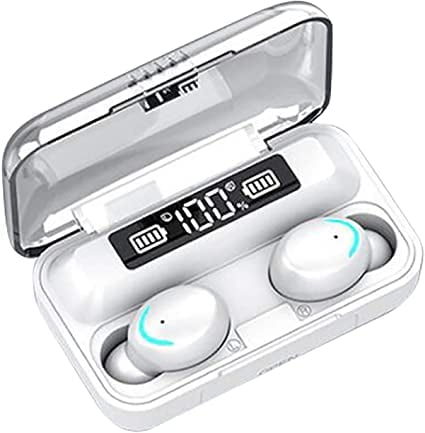 GROWTOCHOICE - Earbuds Wireless Bluetooth, Waterproof LCD Display Stereo Power Bank Mobile Phone Wireless Earbuds - White