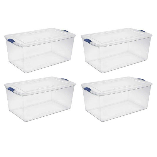Set of 4 105 Qt. Latch Box Plastic Storage Containers - Stadium Blue, Durable and Versatile