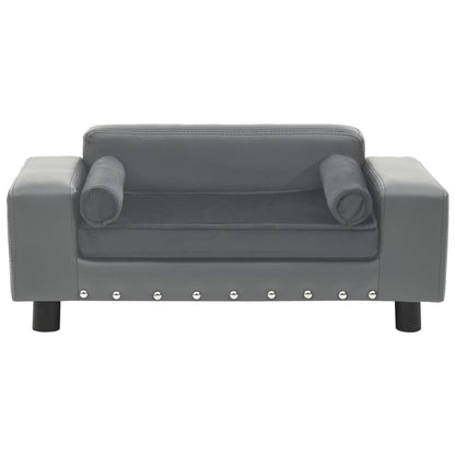 Gray Plush and Faux Leather Dog Sofa - Dimensions: 31.9" x 16.9" x 12.2"