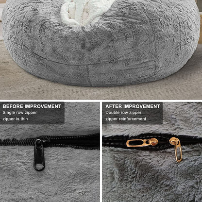 Elevate Your Comfort with our Chair Cushion Cover - Plush Round PV Velvet Sofa Bed Cover for Living Room Furniture - Lazy Sofa Bed Cover in Luxurious 6ft Dark Grey. Transform your seating experience with this Big, Soft, and Fluffy addition.