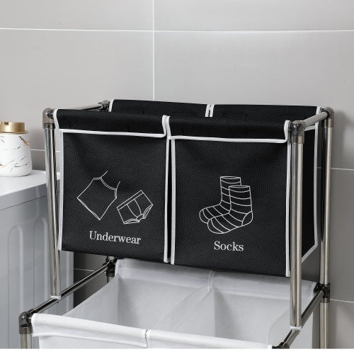 Efficient 2-Tier Laundry Hamper with 4 Removable Bags - Perfect for Sorting Clothes, Laundry, Lights, and Darks