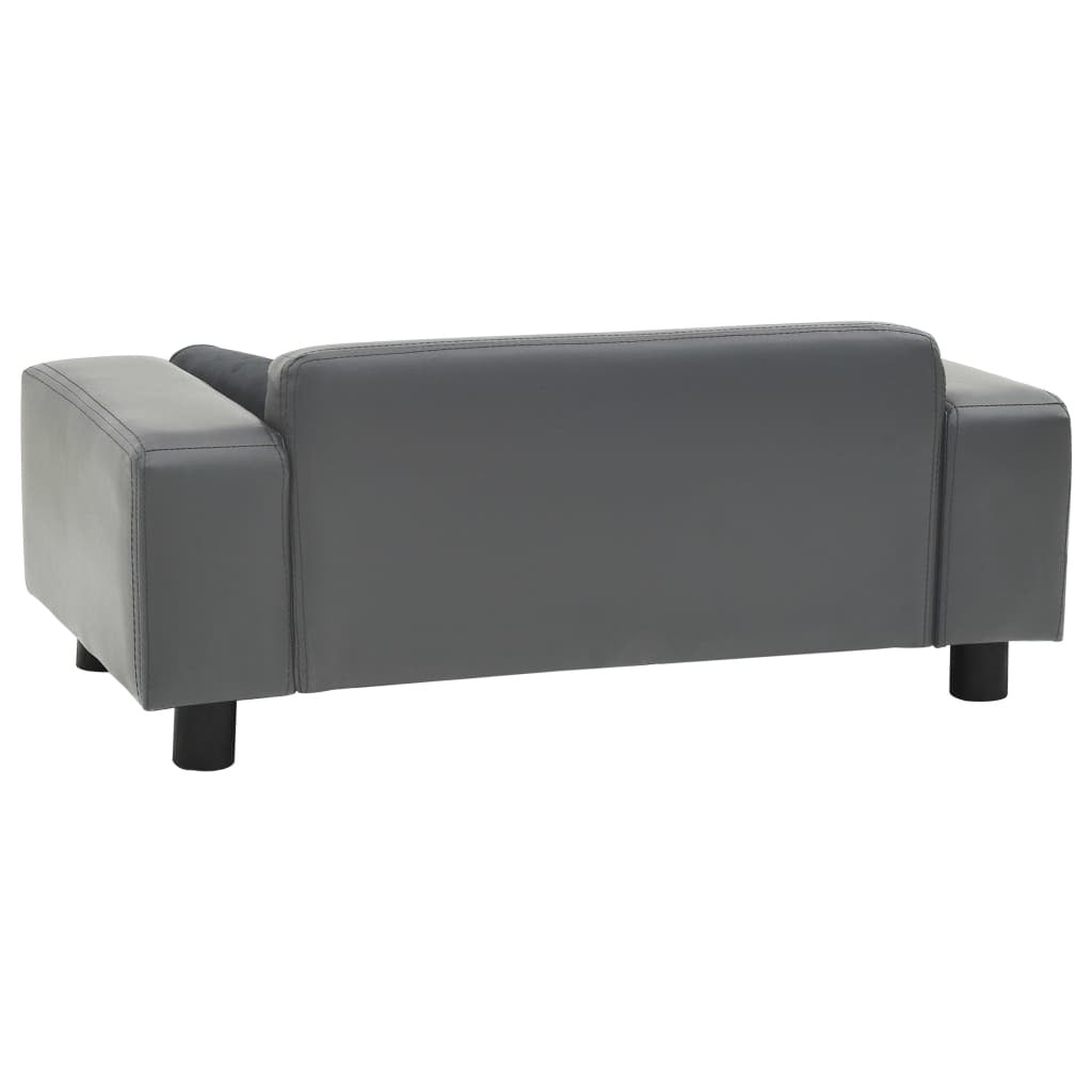 Gray Plush and Faux Leather Dog Sofa - Dimensions: 31.9" x 16.9" x 12.2"