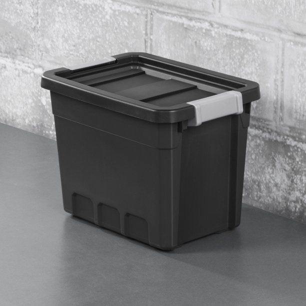 7.5 Gallon Stacker Tote Plastic, Black, Storage,Set of 6