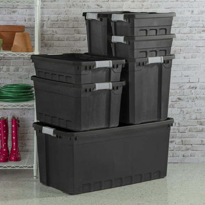 7.5 Gallon Stacker Tote Plastic, Black, Storage,Set of 6