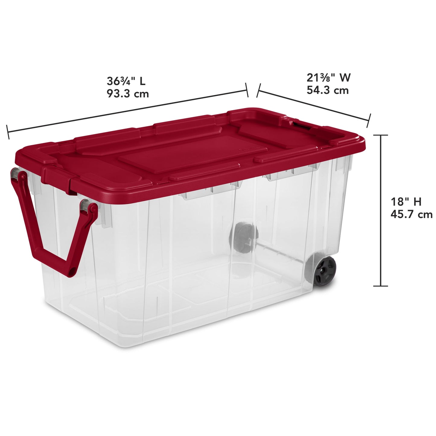 160 Qt. Wheeled Storage Box Plastic, Infra Red, Set of 2