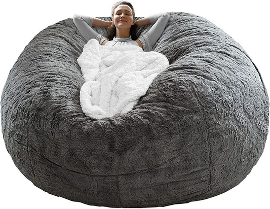 Elevate Your Comfort with our Chair Cushion Cover - Plush Round PV Velvet Sofa Bed Cover for Living Room Furniture - Lazy Sofa Bed Cover in Luxurious 6ft Dark Grey. Transform your seating experience with this Big, Soft, and Fluffy addition.
