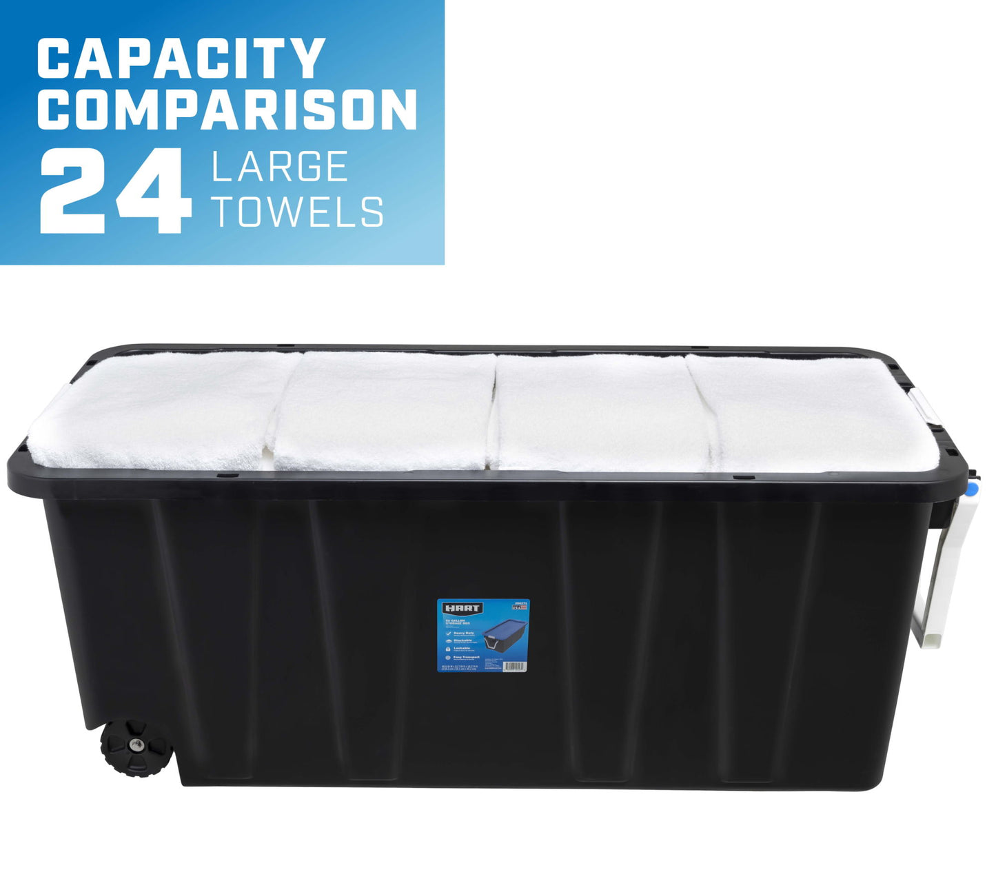50 Gallon Rolling Plastic Storage Bin Container with Pull Handle, Black with Blue Lid, Set of 2