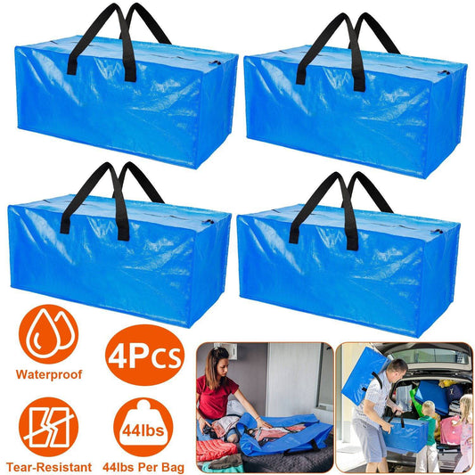 4Pcs Moving Bags Heavy Duty Container Reusable Plastic Totes Blue Moving Bin Zippered Storage Bag - Growtochoice LLC