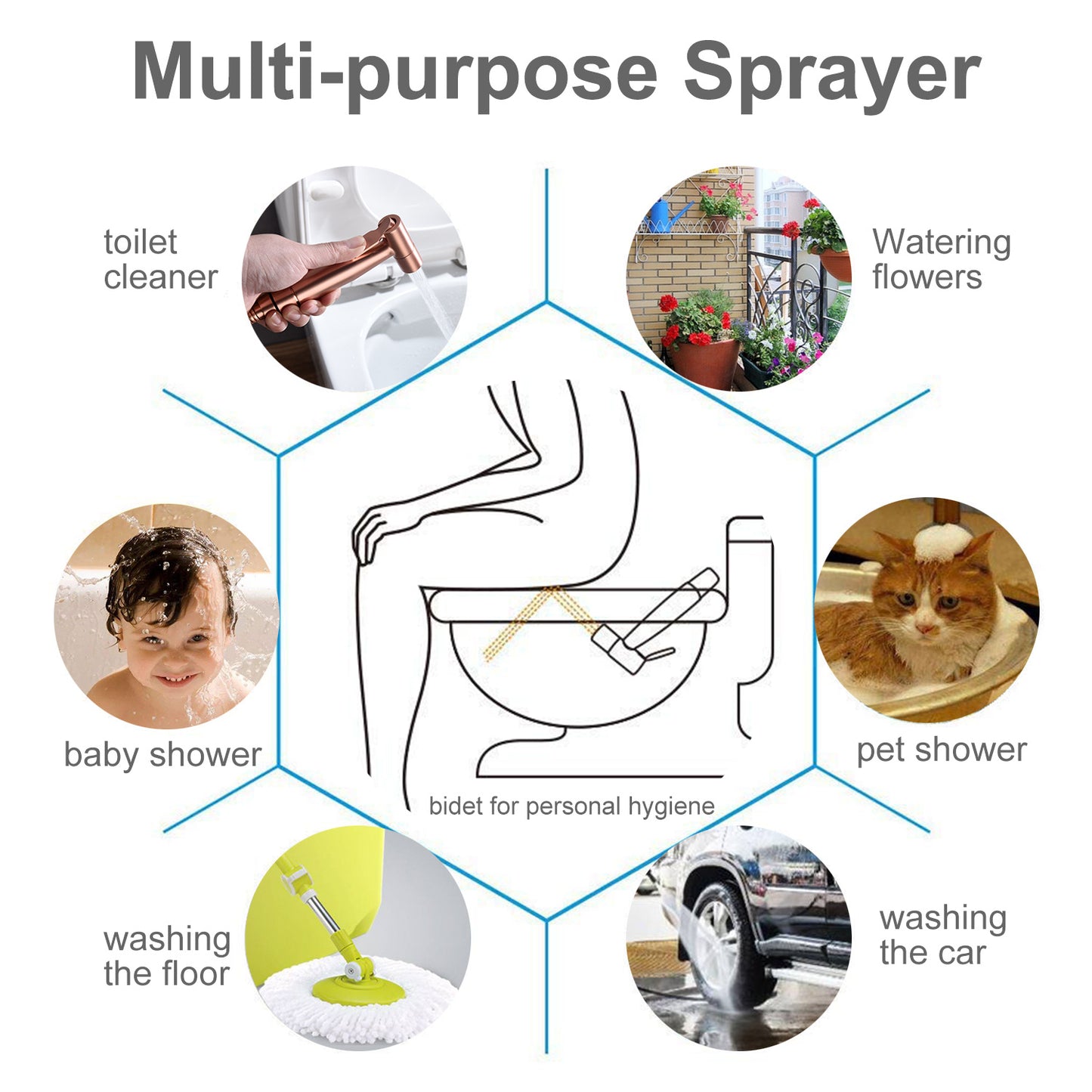 Stainless Steel Bidet Sprayer for Toilet - Handheld Cloth Diaper Sprayer - Bathroom Sprayer Kit with Hose - Easy Install - Great Water Pressure - Ideal for Bathing Pets, Feminine Hygiene