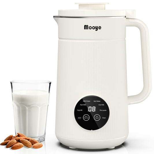 Mooye 35oz Automatic Nut Milk Maker with Nut Milk Bag | Homemade Almond, Oat, Soy Milk Machine | 10 Blades, Auto-operation, 12 Hours Timer - Dairy-Free Beverages