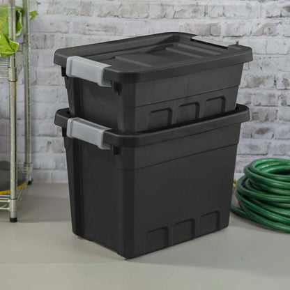 7.5 Gallon Stacker Tote Plastic, Black, Storage,Set of 6