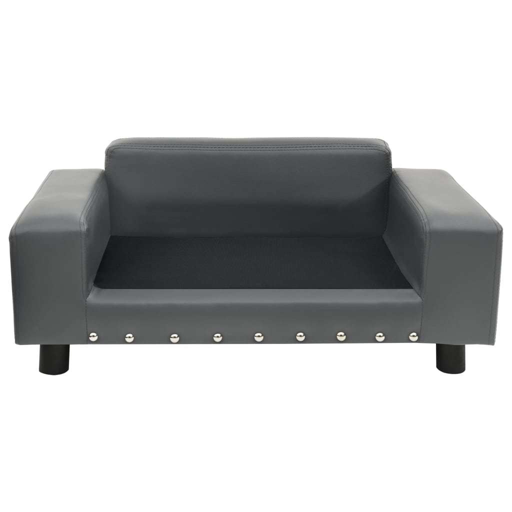 Gray Plush and Faux Leather Dog Sofa - Dimensions: 31.9" x 16.9" x 12.2"