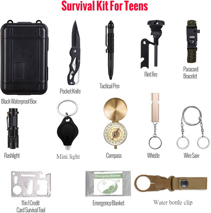 14-in-1 Outdoor Emergency Survival Kit - Camping, Hiking, Tactical Gear Case Set Box