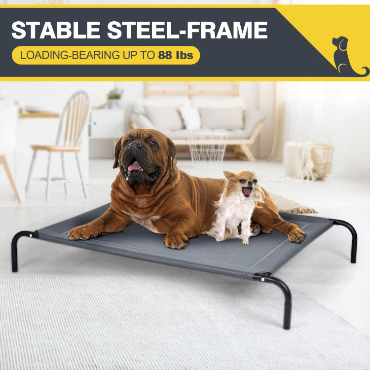 Elevated Pet Bed for Medium to Large Dogs | Durable Steel Frame | Breathable Textilene Mat | 88 lbs Weight Capacity | Dark Gray