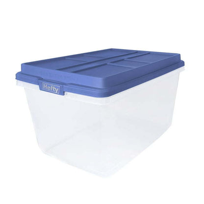 72 Qt. Clear Plastic Storage Bin with Blue HI-RISE Lid, 6 Pack