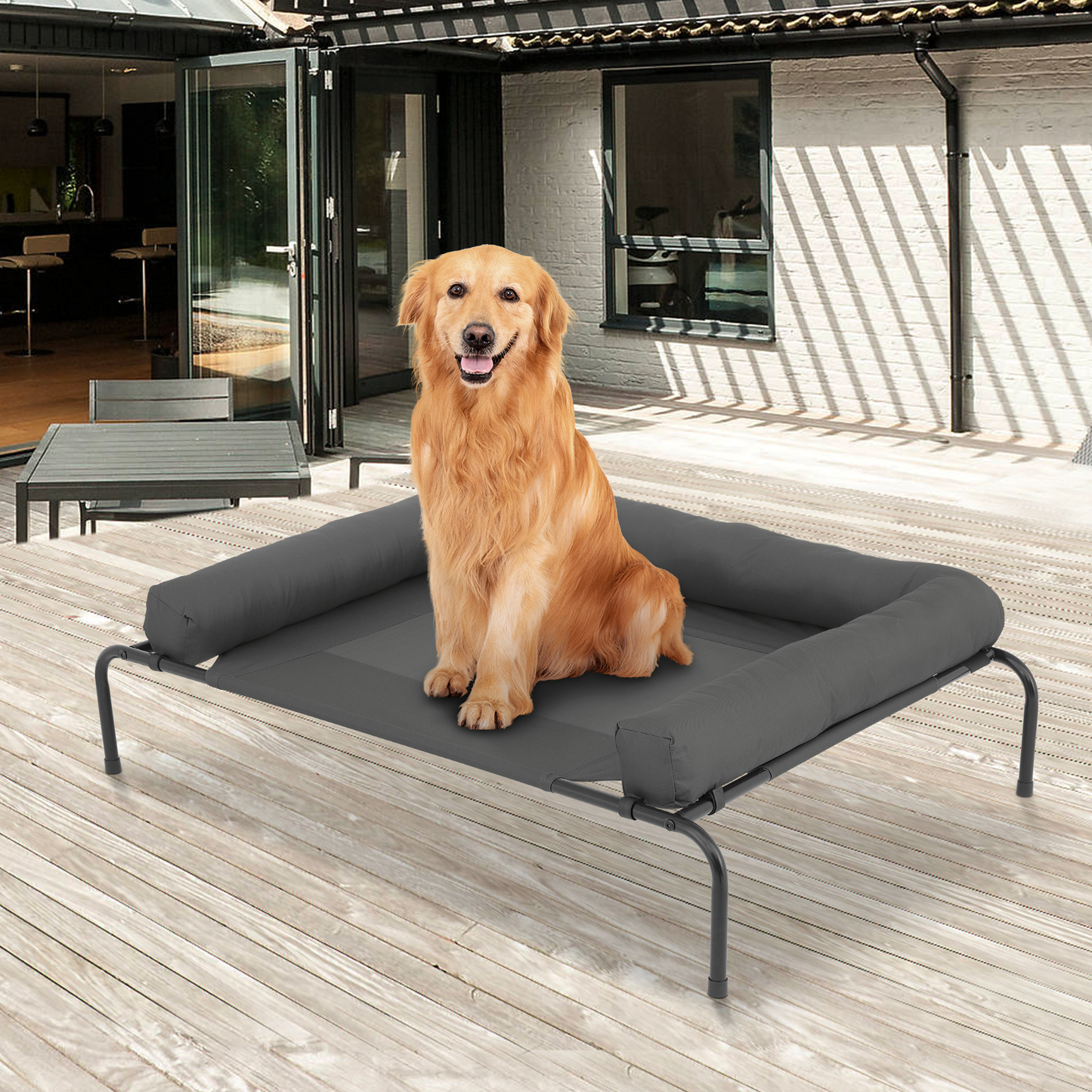 48"Breathable Elevated Cooling Dog Bed Non-Slip Raised Mesh w/Removable Headrest