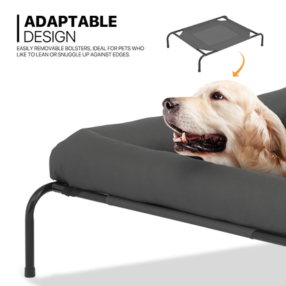 48"Breathable Elevated Cooling Dog Bed Non-Slip Raised Mesh w/Removable Headrest