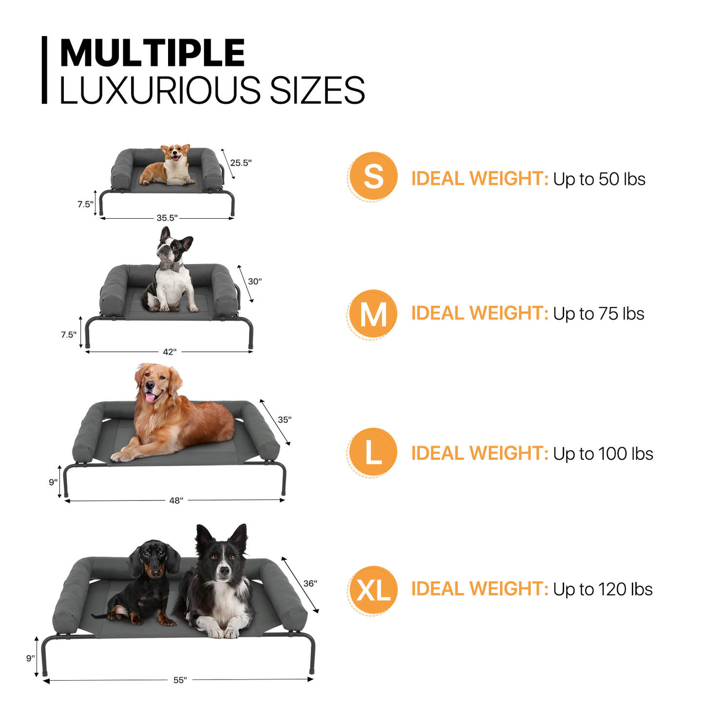 48"Breathable Elevated Cooling Dog Bed Non-Slip Raised Mesh w/Removable Headrest