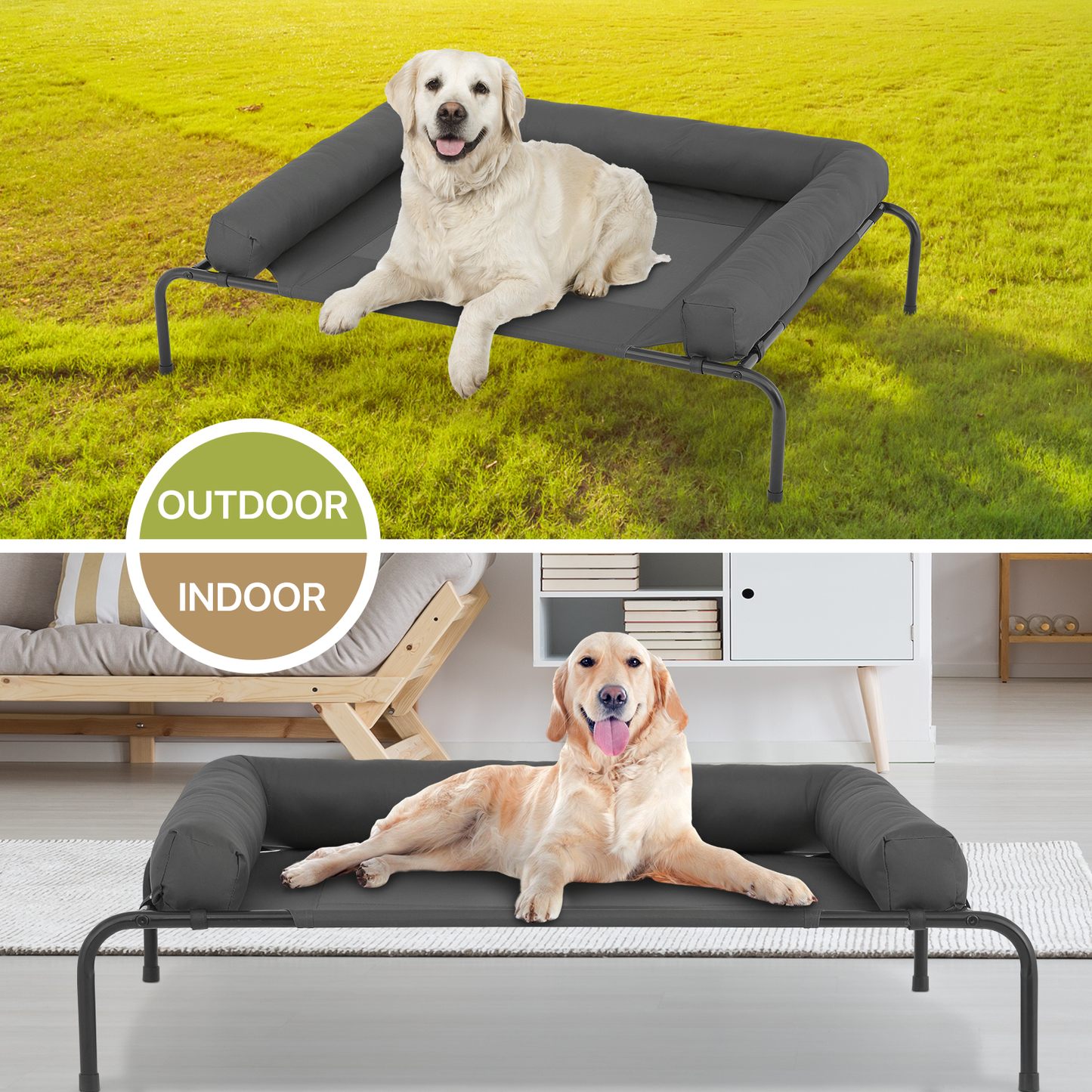 48"Breathable Elevated Cooling Dog Bed Non-Slip Raised Mesh w/Removable Headrest