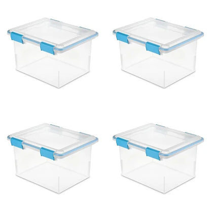 Sterilite 32 Quart Gasket Box - Clear Base and Lid, Blue Aquarium (Set of 4)