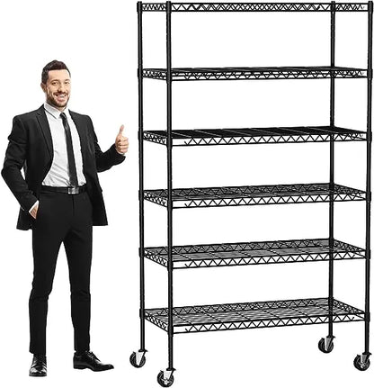 6-Tier Wire Shelving Unit Capacity Adjustable Storage Shelves Heavy Duty Storage Rack with Wheels NSF Metal Shelf