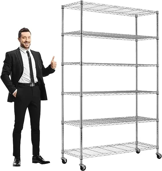 6-Tier Wire Shelving Unit Capacity Adjustable Storage Shelves Heavy Duty Storage Rack with Wheels NSF Metal Shelf