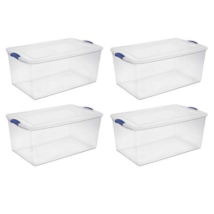 Sterilite 105 Qt. Latch Box Plastic, Stadium Blue, Set of 4 storage box organizer box storage containers