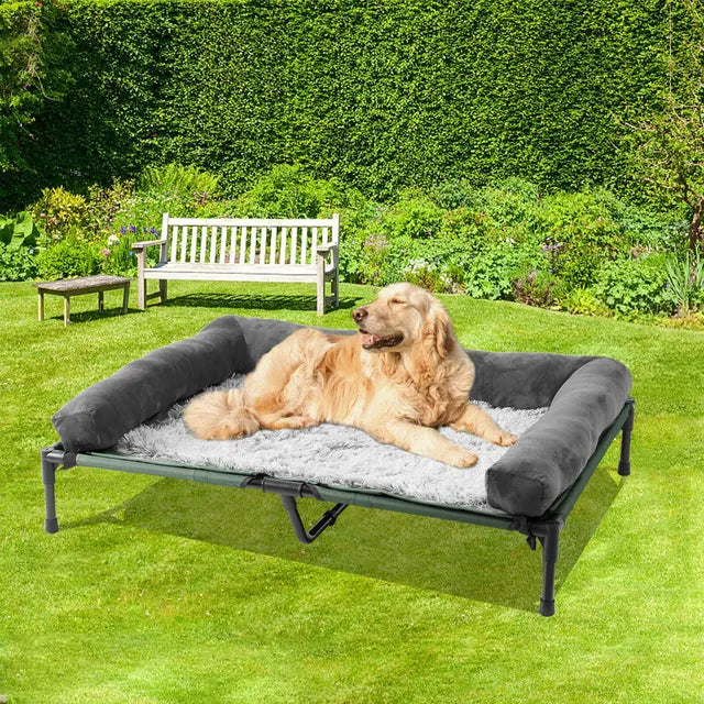 Extra Large Cooling Elevated Dog Bed with Bolster Raised Pet Cot Lounger Indoor Outdoor Waterproof